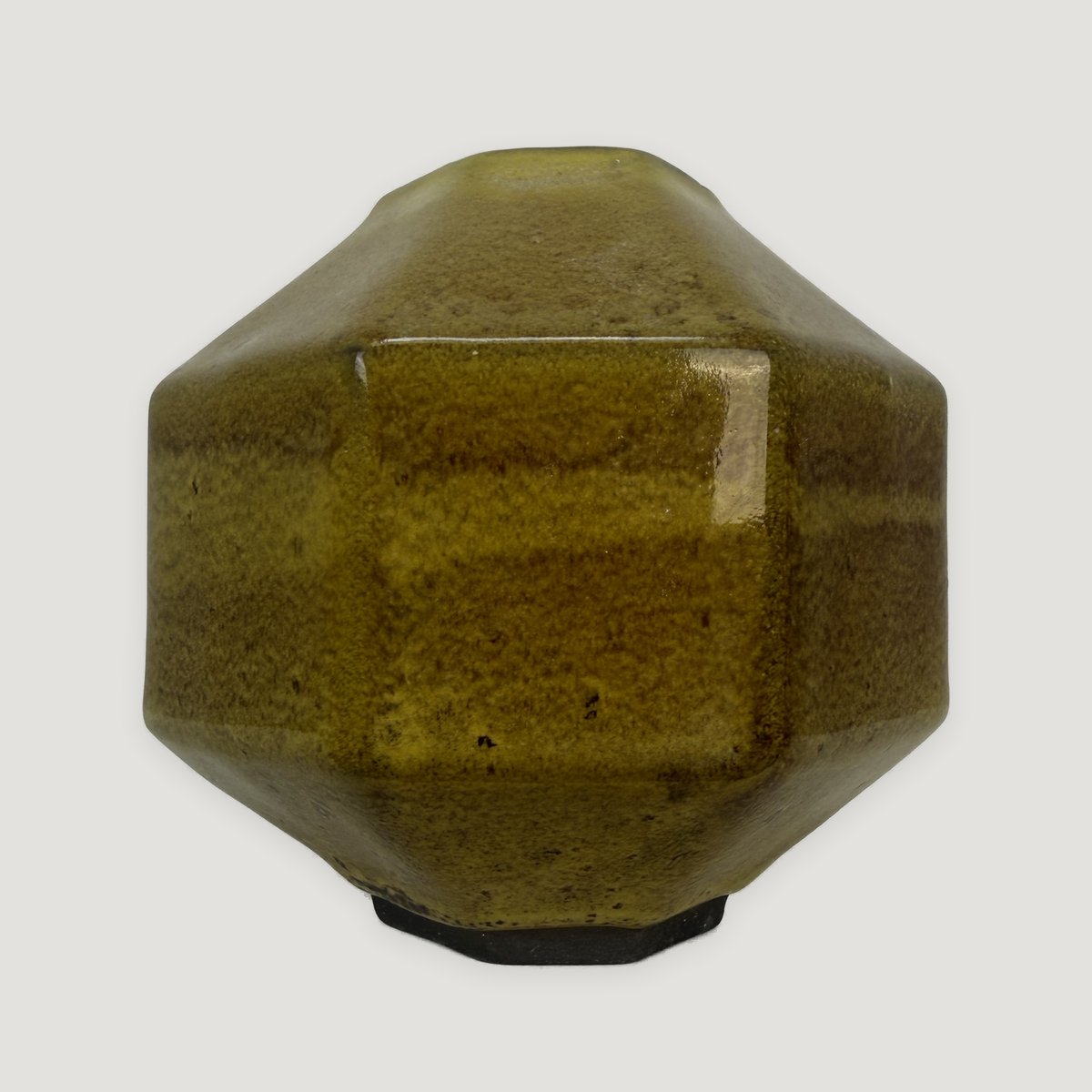 Octagonal pot, mustard olive glaze with fine iron speckle